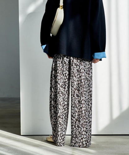 褶皺豹紋印花 褲子