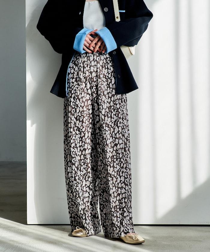 褶皺豹紋印花 褲子