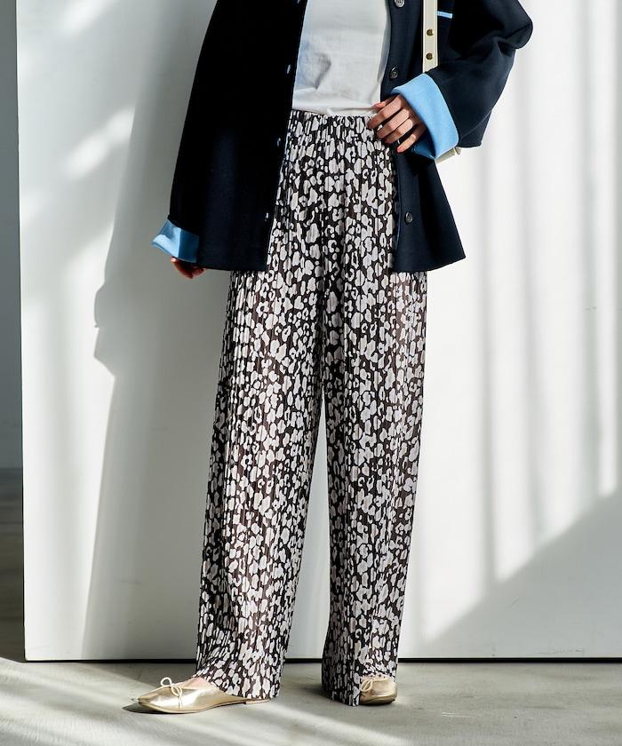 褶皺豹紋印花 褲子