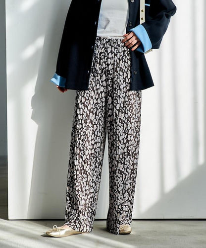 褶皺豹紋印花 褲子