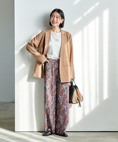 褶皺豹紋印花 褲子