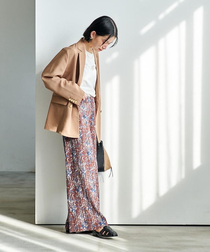 褶皺豹紋印花 褲子