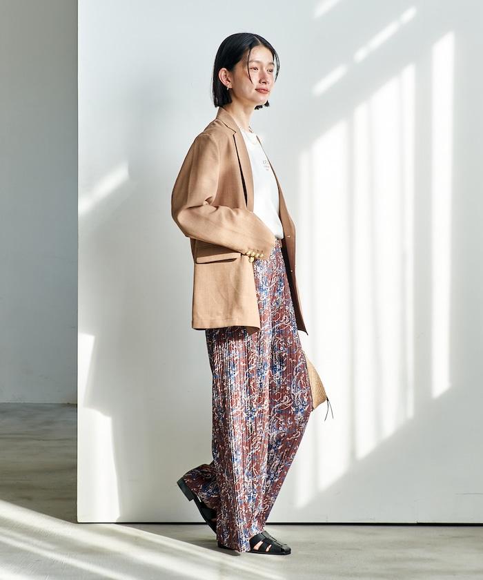 褶皺豹紋印花 褲子