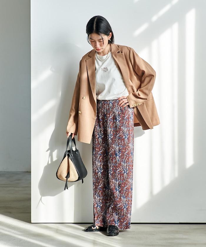 褶皺豹紋印花 褲子