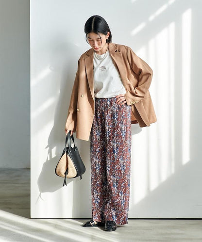 褶皺豹紋印花 褲子