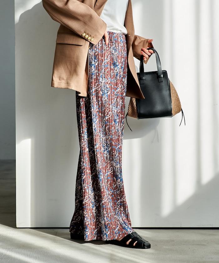 褶皺豹紋印花 褲子