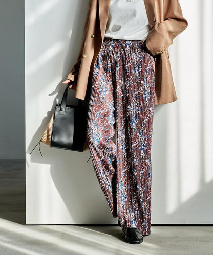 褶皺豹紋印花 褲子