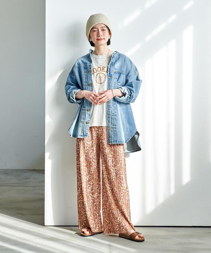 褶皺豹紋印花 褲子