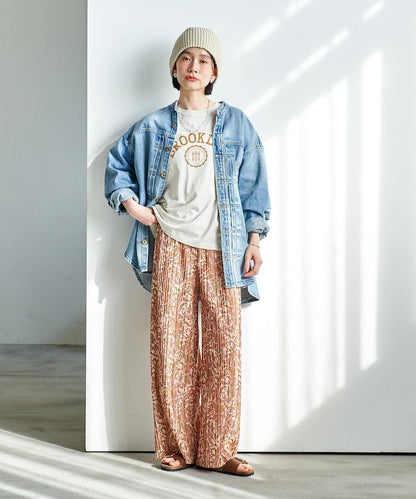 褶皺豹紋印花 褲子