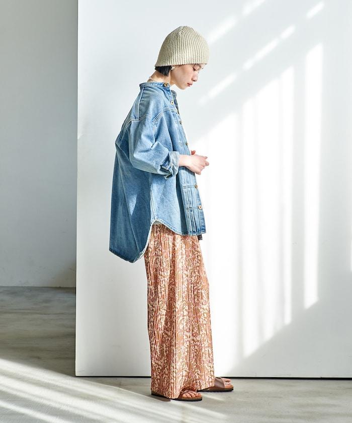 褶皺豹紋印花 褲子