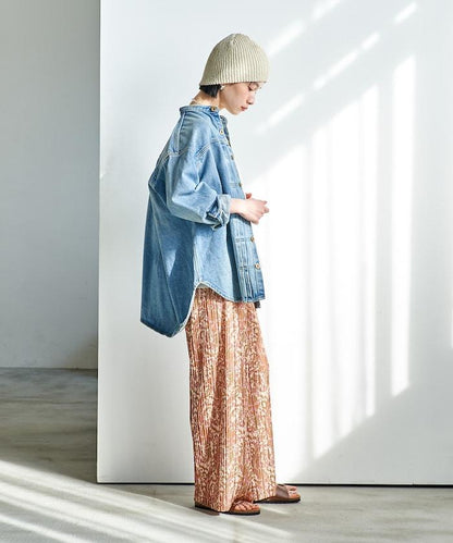 褶皺豹紋印花 褲子