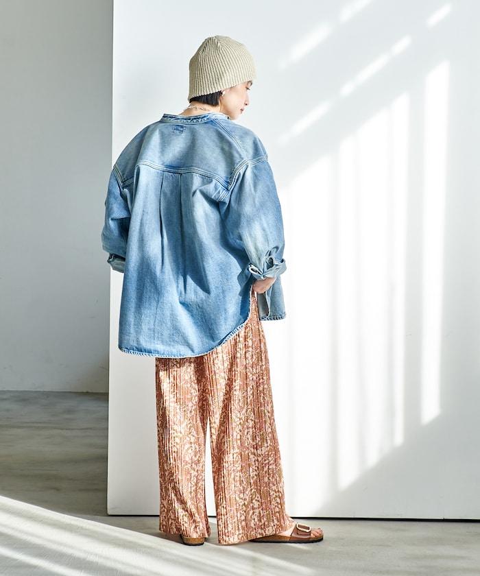 褶皺豹紋印花 褲子