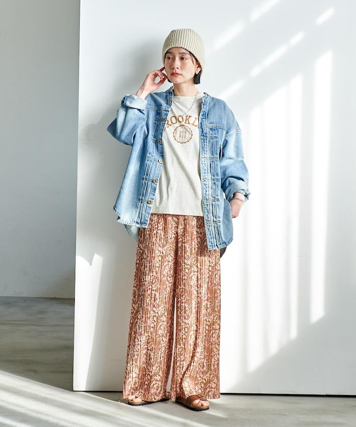 褶皺豹紋印花 褲子