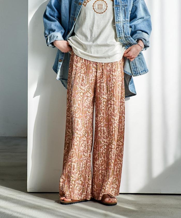 褶皺豹紋印花 褲子