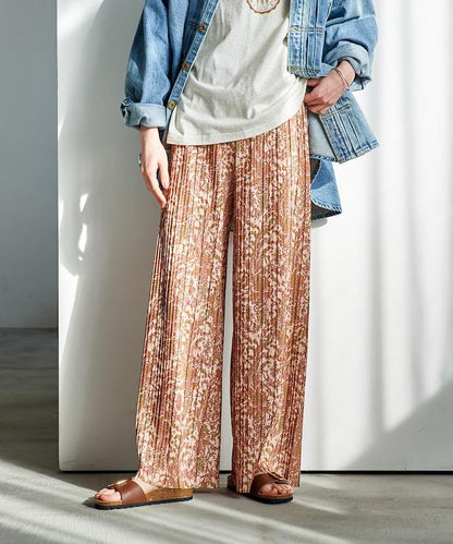 褶皺豹紋印花 褲子