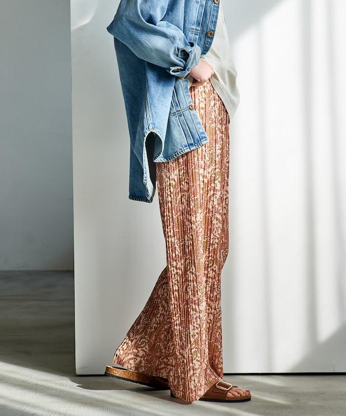 褶皺豹紋印花 褲子