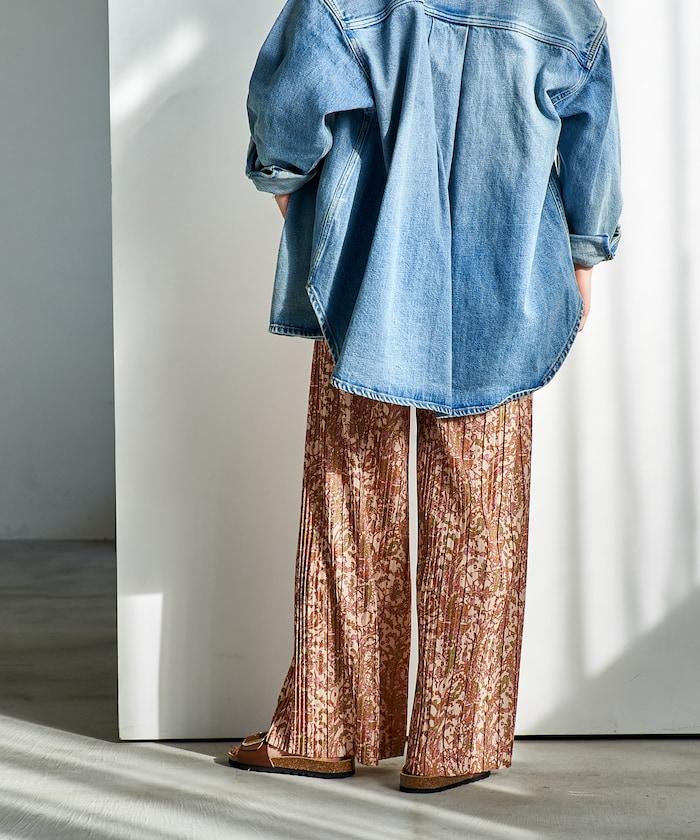 褶皺豹紋印花 褲子