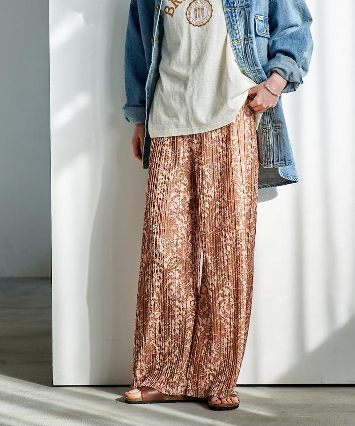 褶皺豹紋印花 褲子