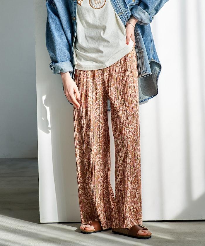 褶皺豹紋印花 褲子