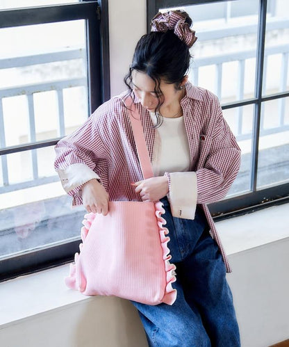 配色 單肩 荷葉邊 針織 單肩包