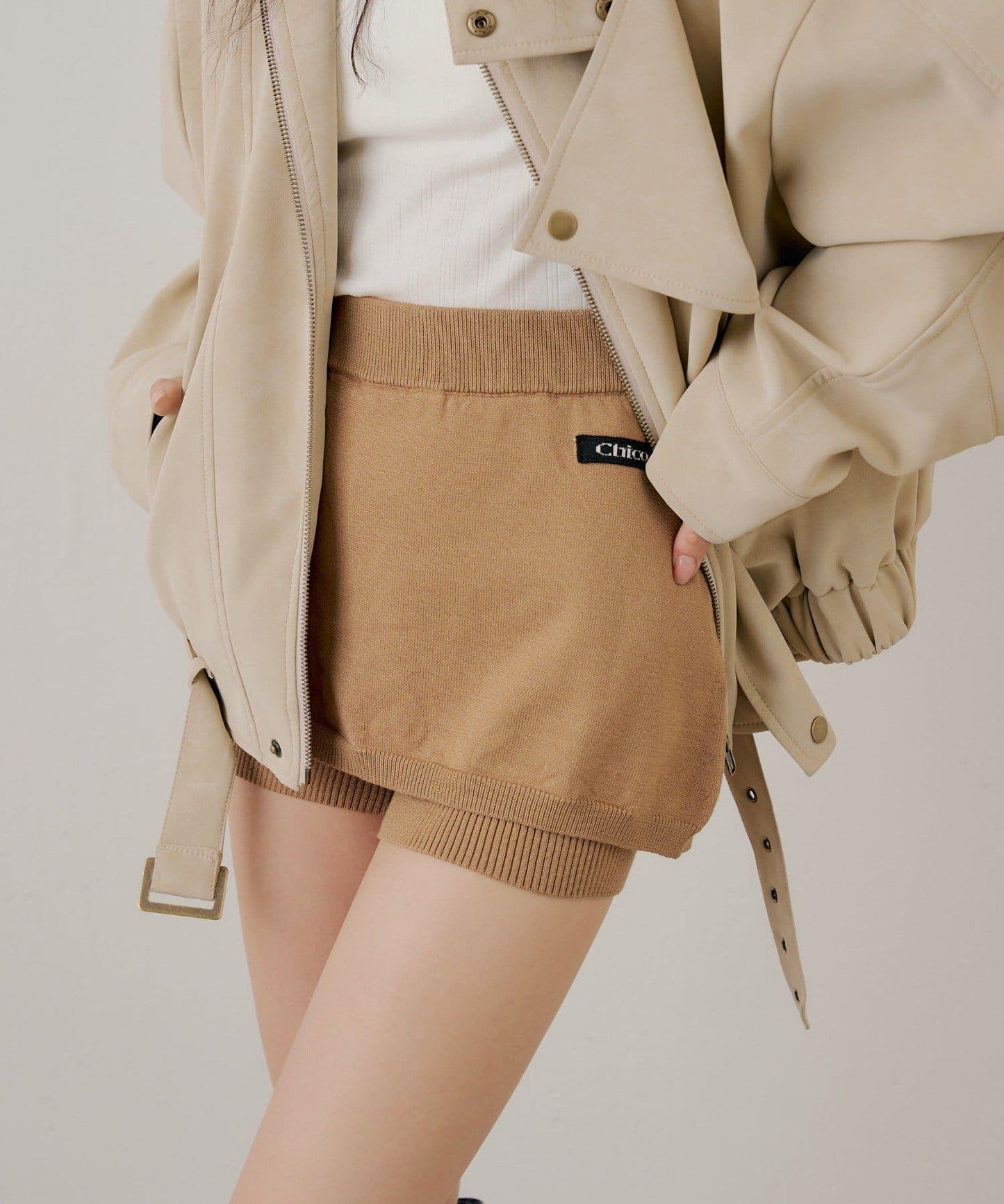 疊搭設計 針織短褲