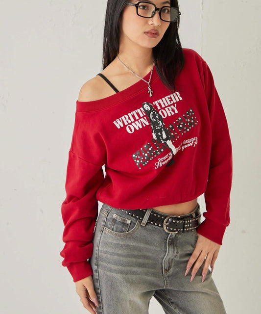 水鑽裝飾 緊身版型 露肩上衣