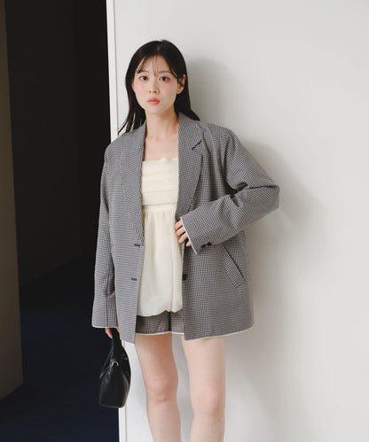 珠點蕾絲格紋夾克