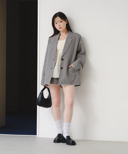 珠點蕾絲格紋夾克