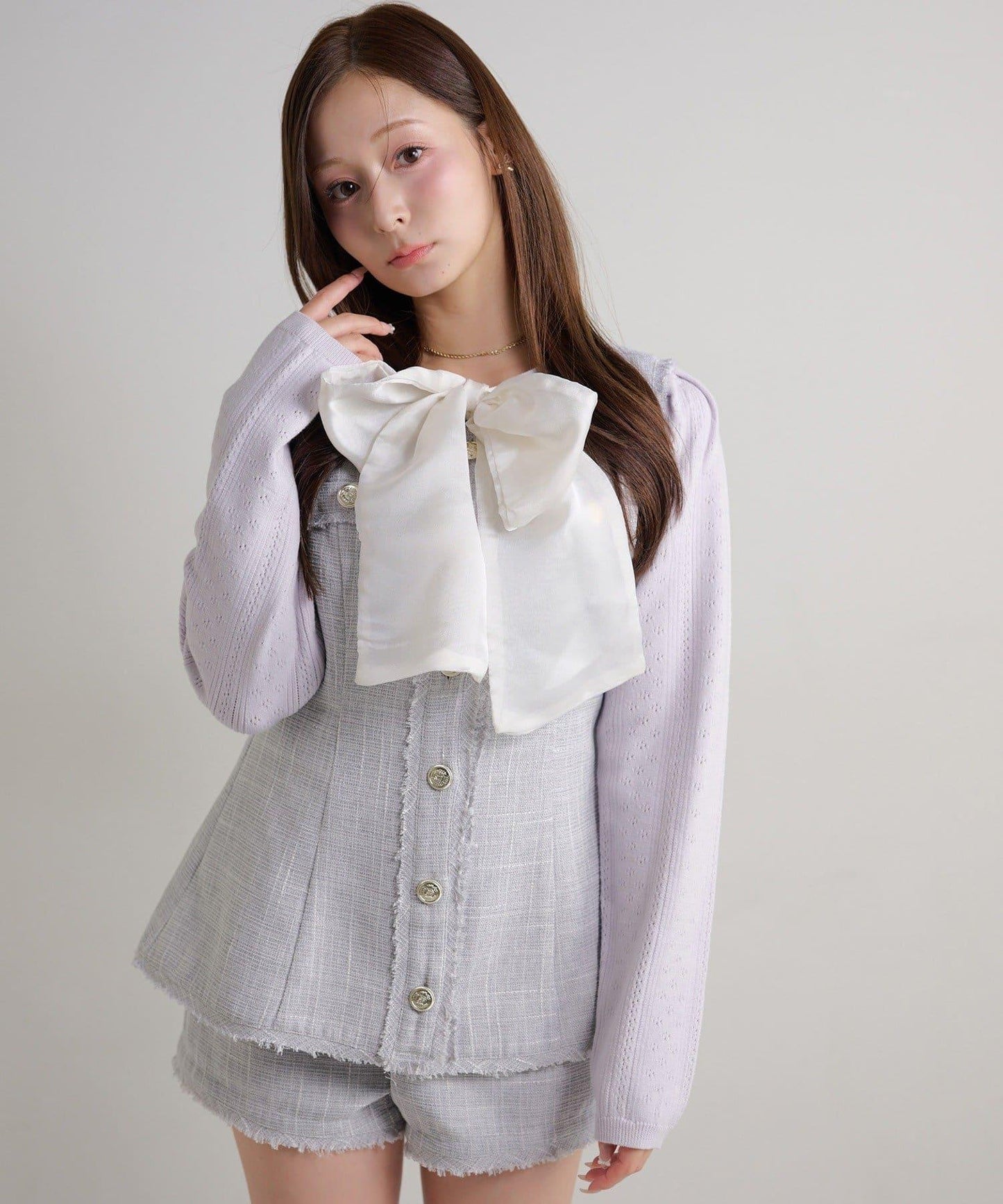 金色紐扣粗花呢迷你連衣裙（可成套搭配）