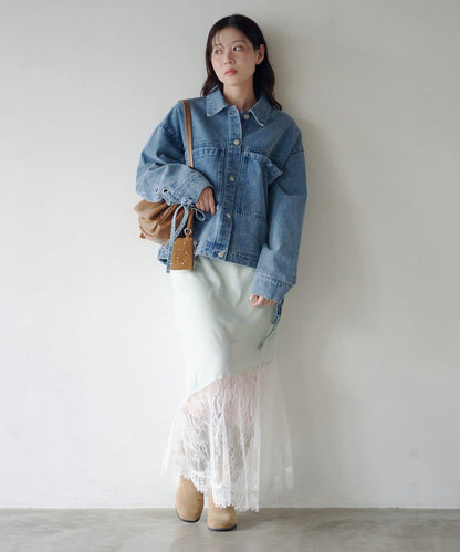 可拆卸蝴蝶結設計 牛仔夾克