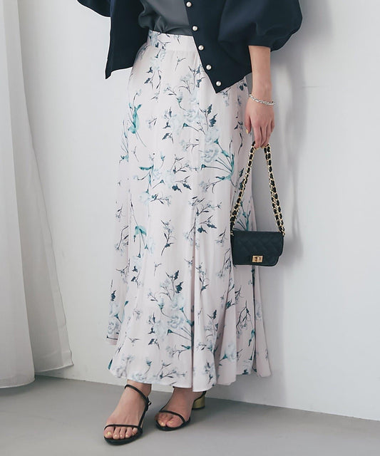 薄霧花園印花 魚尾半身裙