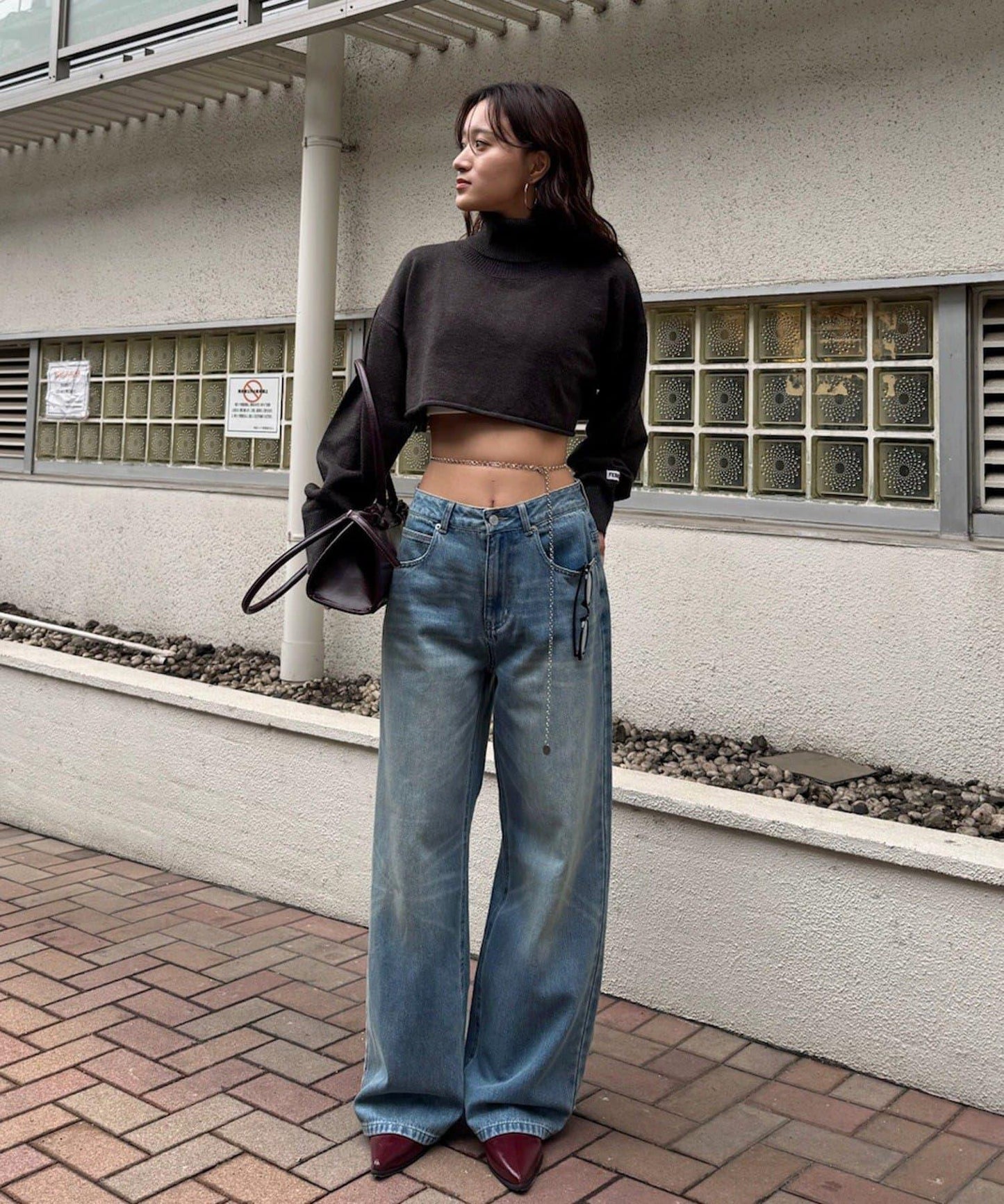 mline 短款高領針織上衣