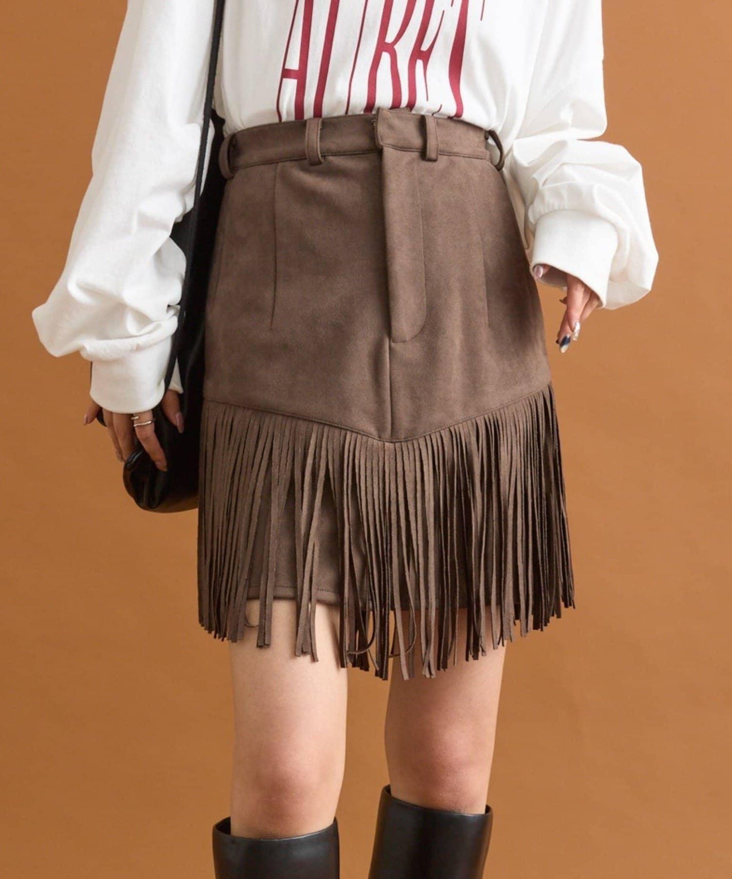 mystic 仿麂皮流蘇半身裙