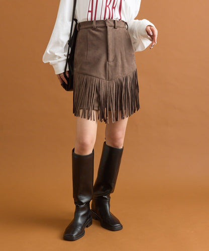 mystic 仿麂皮流蘇半身裙