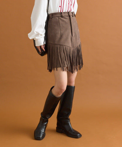 mystic 仿麂皮流蘇半身裙