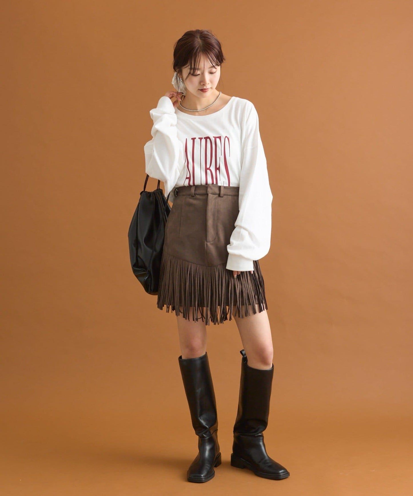 mystic 仿麂皮流蘇半身裙