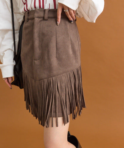 mystic 仿麂皮流蘇半身裙