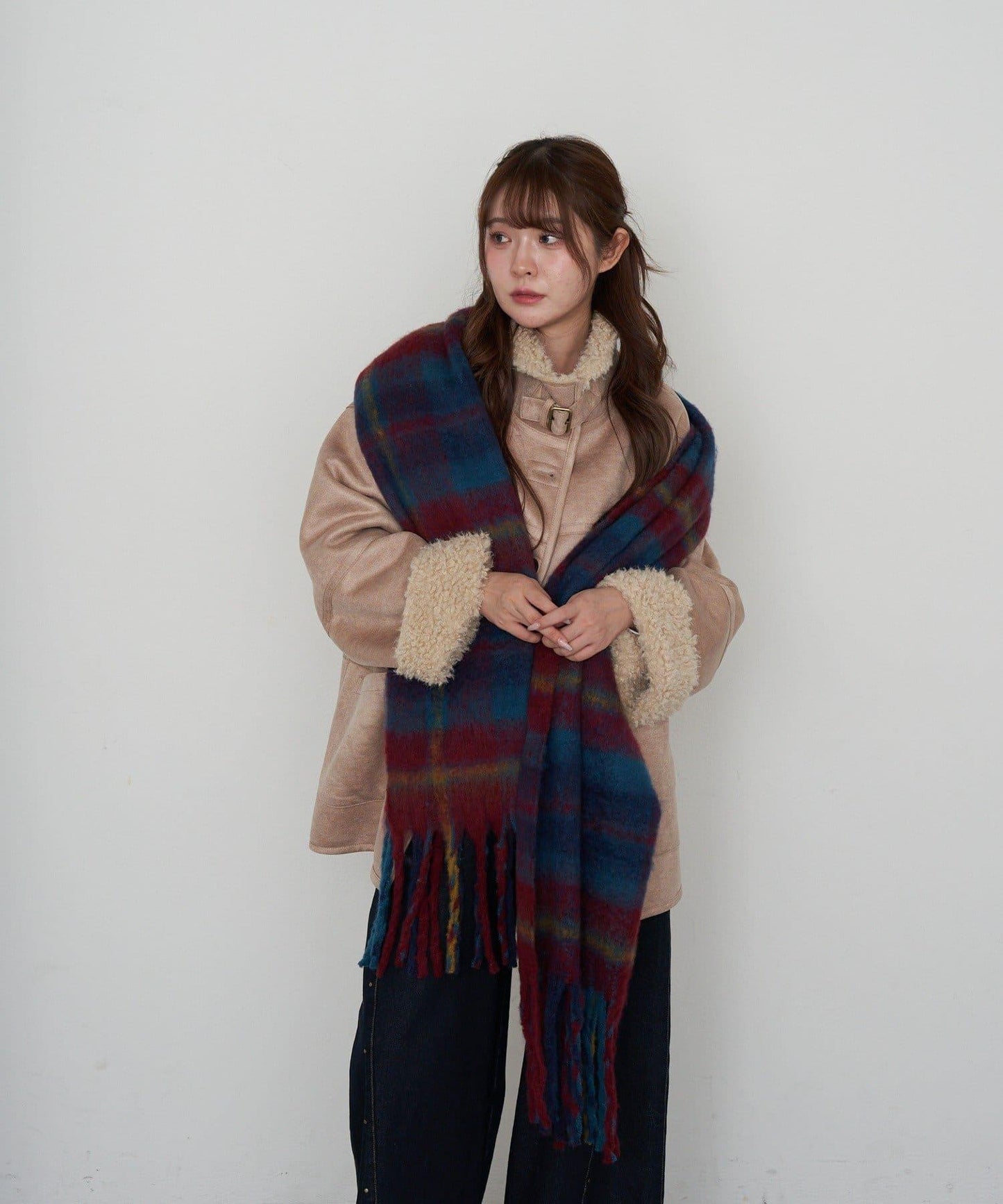 RAY CASSIN 大格紋寬幅圍巾