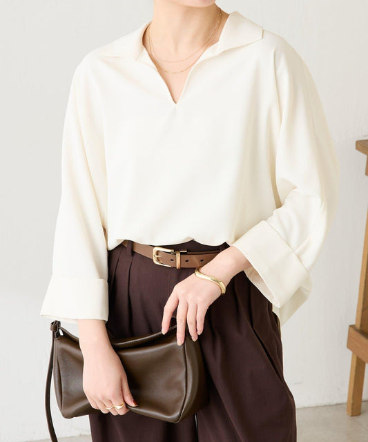 高機能 體型遮蓋 蝙蝠袖 V領開襟 針織襯衫