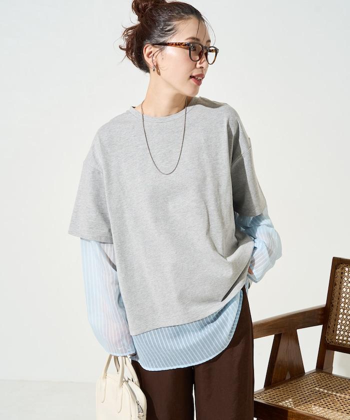 透膚條紋疊穿設計套頭上衣