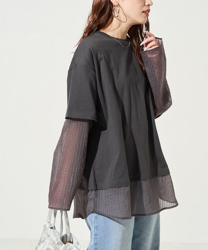 透膚條紋疊穿設計套頭上衣