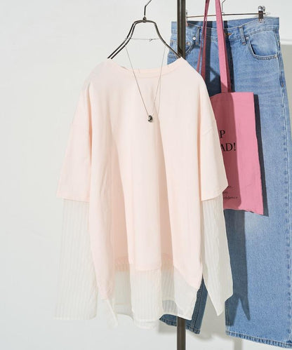 透膚條紋疊穿設計套頭上衣