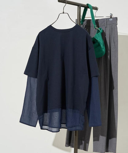 透膚條紋疊穿設計套頭上衣