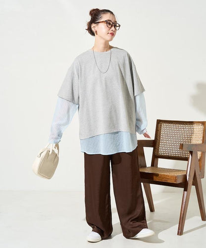 透膚條紋疊穿設計套頭上衣