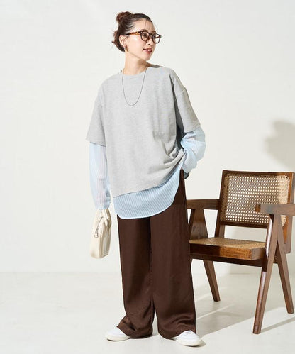 透膚條紋疊穿設計套頭上衣