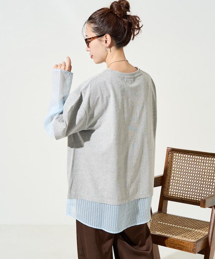 透膚條紋疊穿設計套頭上衣