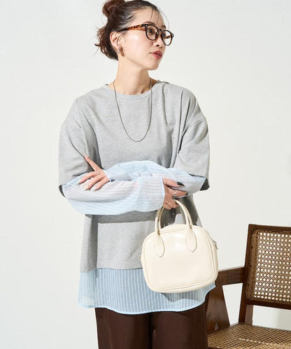 透膚條紋疊穿設計套頭上衣