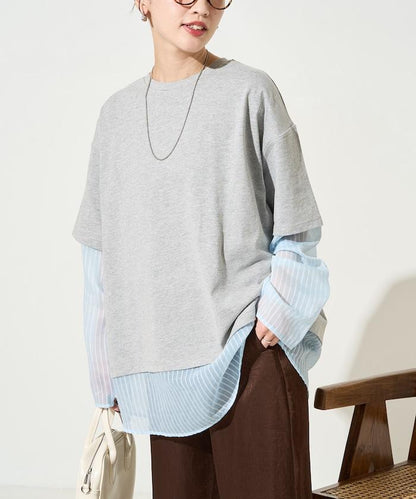 透膚條紋疊穿設計套頭上衣