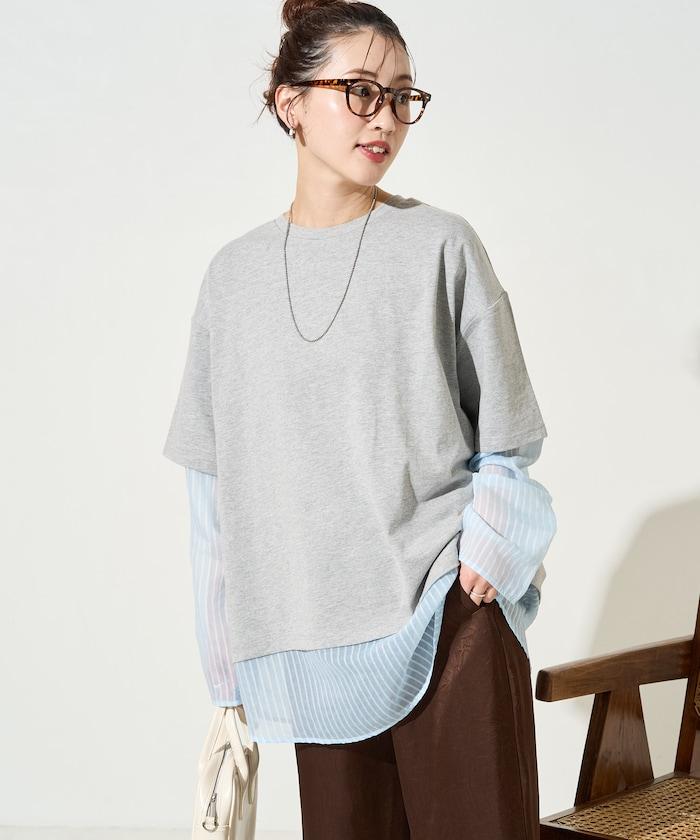 透膚條紋疊穿設計套頭上衣