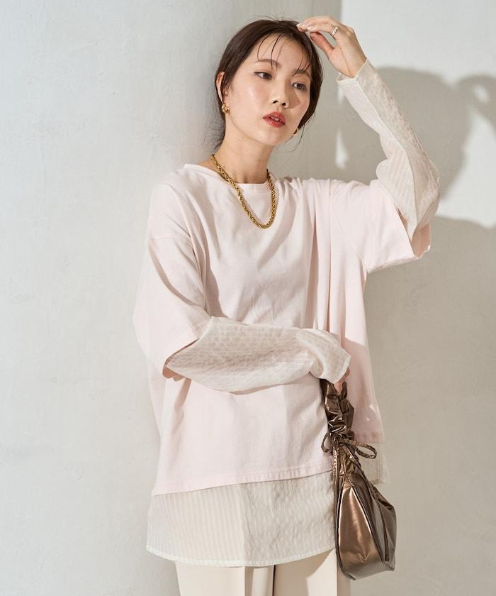 透膚條紋疊穿設計套頭上衣